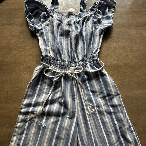 bebe girls m(10-12) Blue and White Striped Jumpsuit - Picture 3 of 9